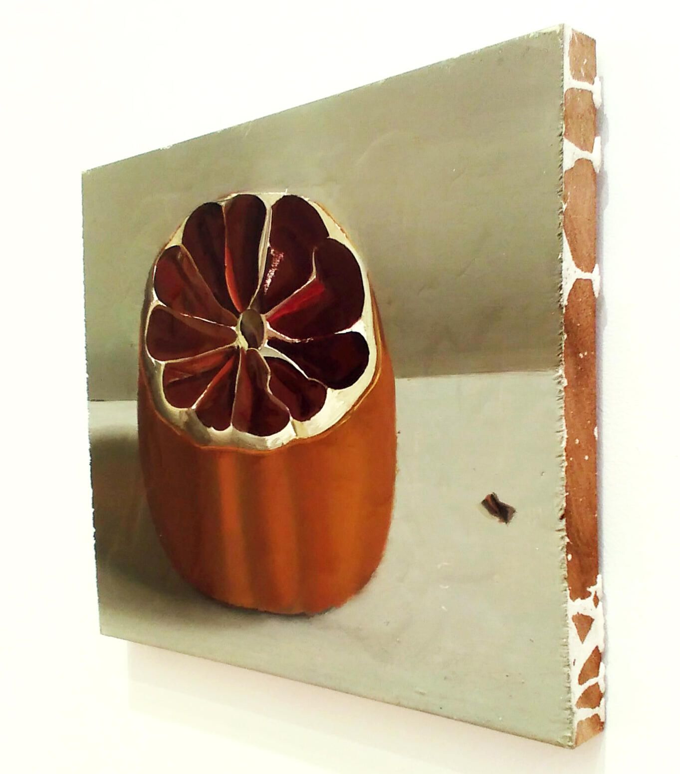 Phoebe Helander, Cross-Section of an Old Lemon II, 2025 Oil on wood, 11 1/4 × 13 × 1"